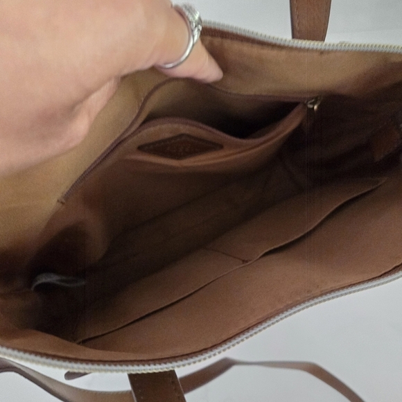 Fossil Felicity Signature Crossbody Satchel Purse Bag Logo Taupe Vegan Leather - Picture 5 of 10